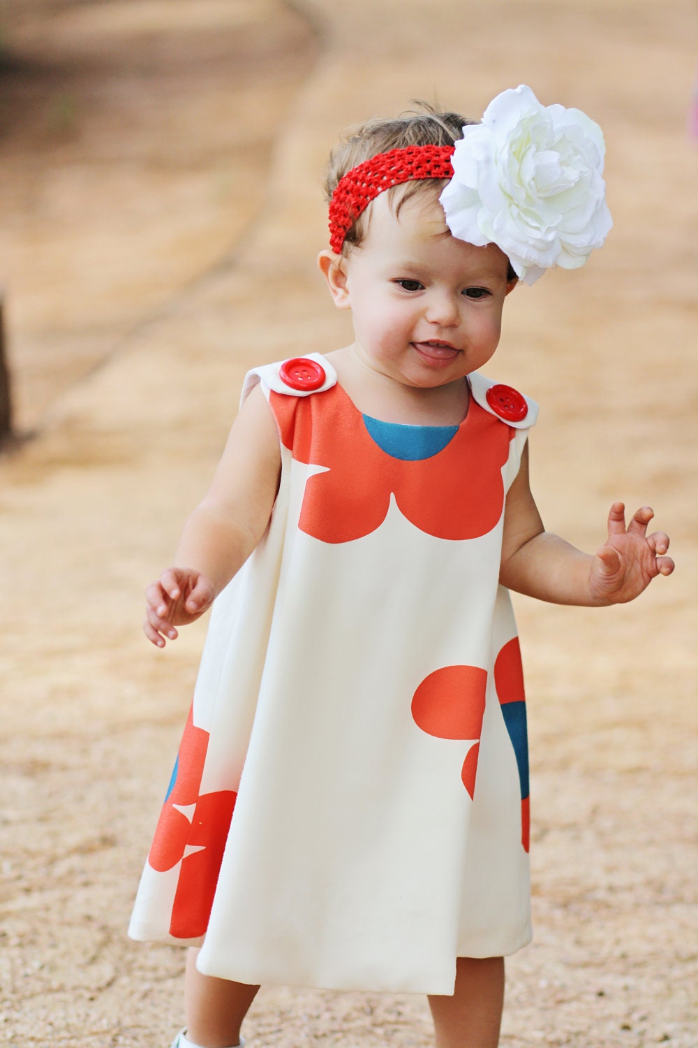 Organic Cotton Knit - Bloom in Ruby - Baptism Dress - Baby Shower - Baby Girls Dress - Eco Friendly - Natural Dress - Infant Girl - 3M to 3T