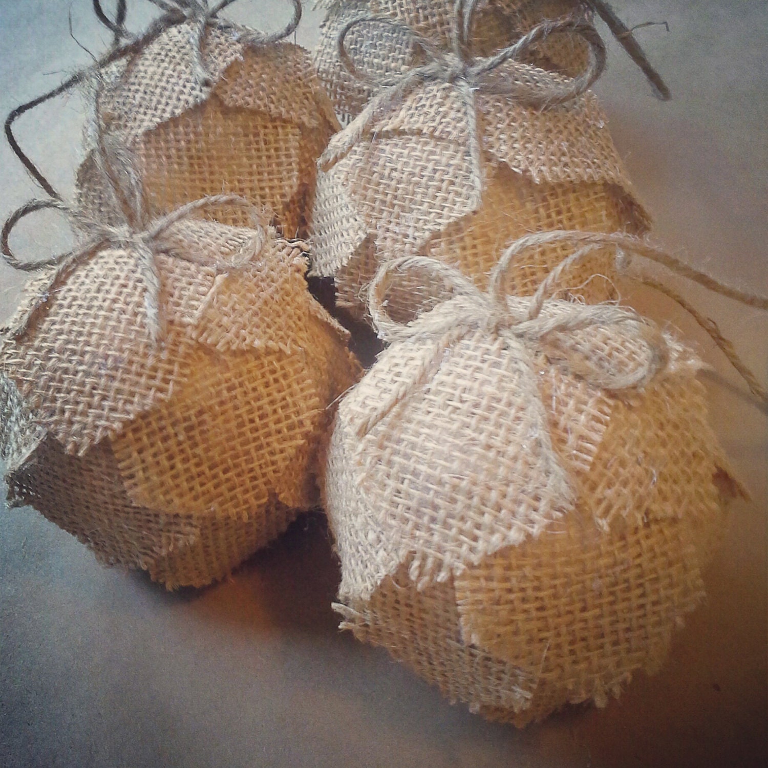 Set of 5-Natural Burlap Christmas Ornament-Pinecone Inspired-Unique-Folk/Rustic Christmas