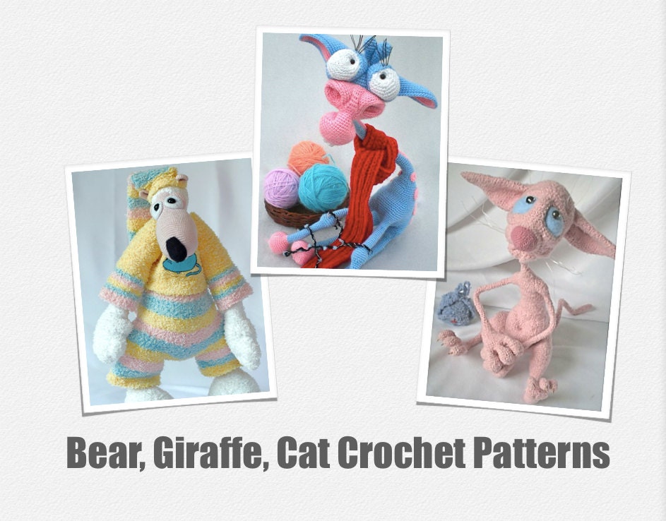 Bear, Cat and Giraffe Crochet Patterns Amigurumi Pdf files (Instant Download)