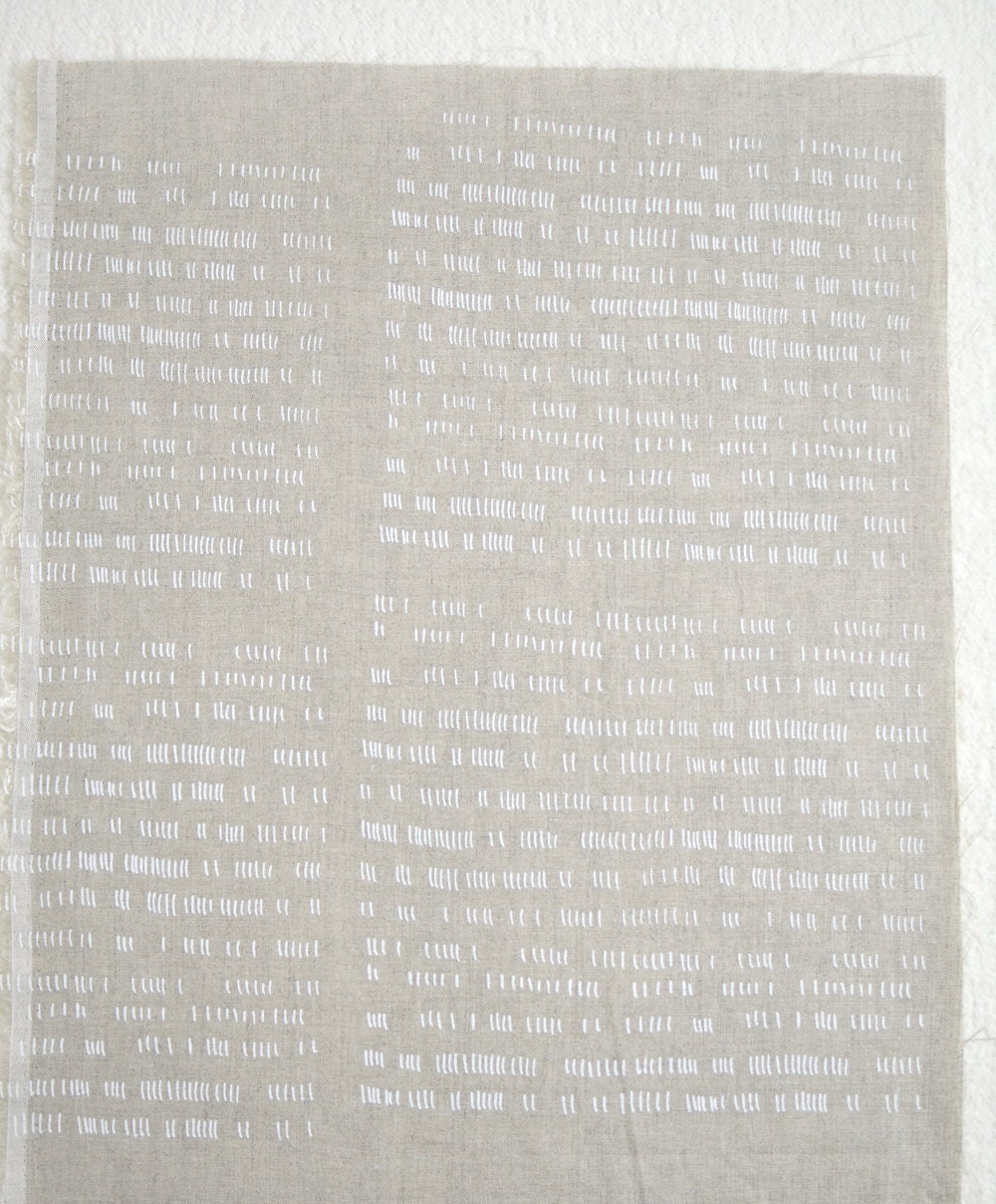 DOUBLE PANEL verses in alabaster white on flax linen/cotton handprinted fabric panel