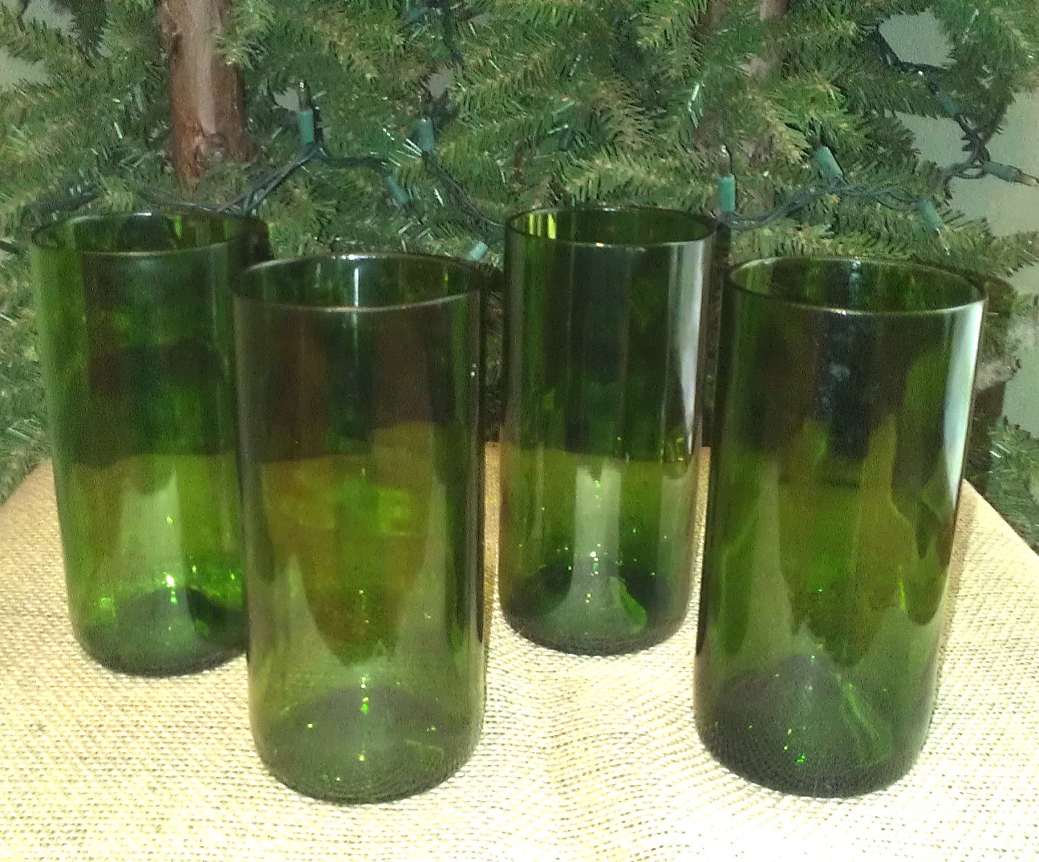 New Size-Dark Green Tumblers 16 oz made from Recycled Wine Bottles-Set of 4