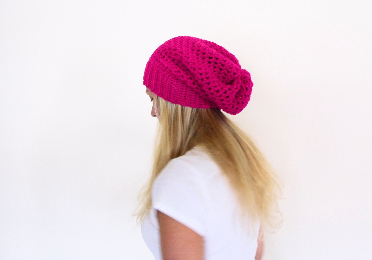 Women chunky crochet hat in raspberry winter fashion, Clio Hat, under 25