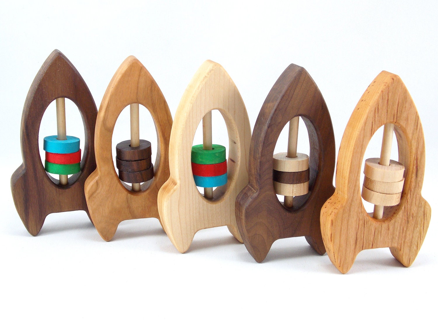 Rocket Ship Baby Rattle - Organic Baby Toy, Natural Wood Rattle Toy
