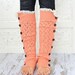 Coral Lacy Knitted Button Down Leg Warmers Boot Cuffs (LWK1) with Crochet Trim Button Up LegWarmers