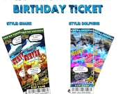 Custom Aquarium Animal Birthday Ticket Invites - Style 1 Shark OR Style 2 Dolphins, JPEG Only, You Print, VIP Passes