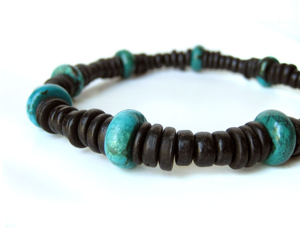  Necklaces on Men S Black Wood Bead Necklace With Real Turquoise By Authenticmen
