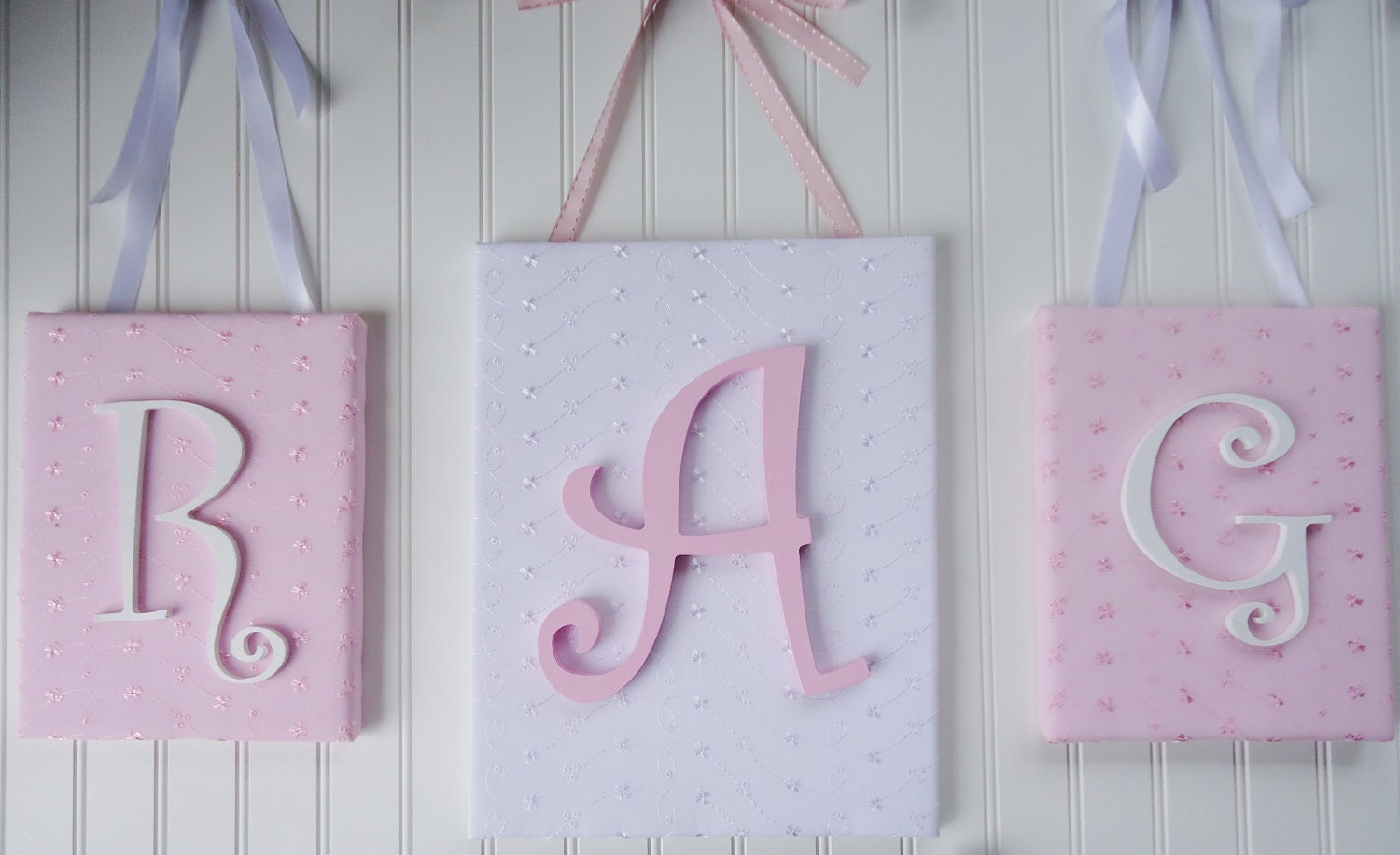 Wall Letters, Monogram, Shabby Chic, Nursery Decor, Upholstered Letters, Wooden Letters, Nursery Letters, Pink and White