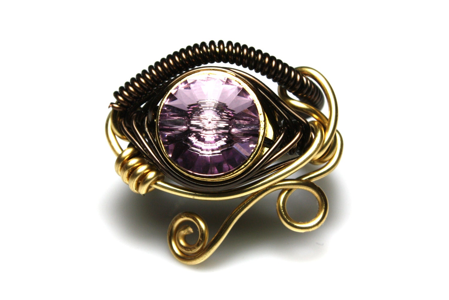 Egyptian Wire Ring - Eye of Horus - Light Amethyst Swarovski Crystal