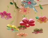 Baby Mobile - Baby Crib Mobile - Baby Nursery Mobile - Birds Mobile -Quilled Mobile -Baby Shower Gift - Birds in Rainbow Garden  Handmade 8A