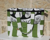 Tote bag - big shoulder bag, big modern, firm cotton in green, white, black