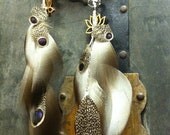 Birchwood Lotus and Topaz Grey Peacock and Duck Feather Earrings