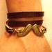 3 Circles Antique Men's Brown Leather wrapping Cuff Bracelet  With moustache charm Wish bracelet