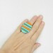 Wearable Art Leather Ring Tribal Bohemian Folk Ethnic Geometric Hot color Orange Pumpkin Patina Green