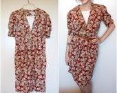 SALE Vintage Brandywine Creek Red Floral Tulip Dress with Pockets