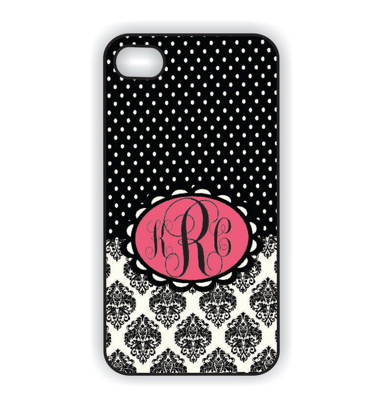 Rubber RubberiPhone 4 Case - Polka Dot / Damask Monogram / iPhone 4 case (iM2009)