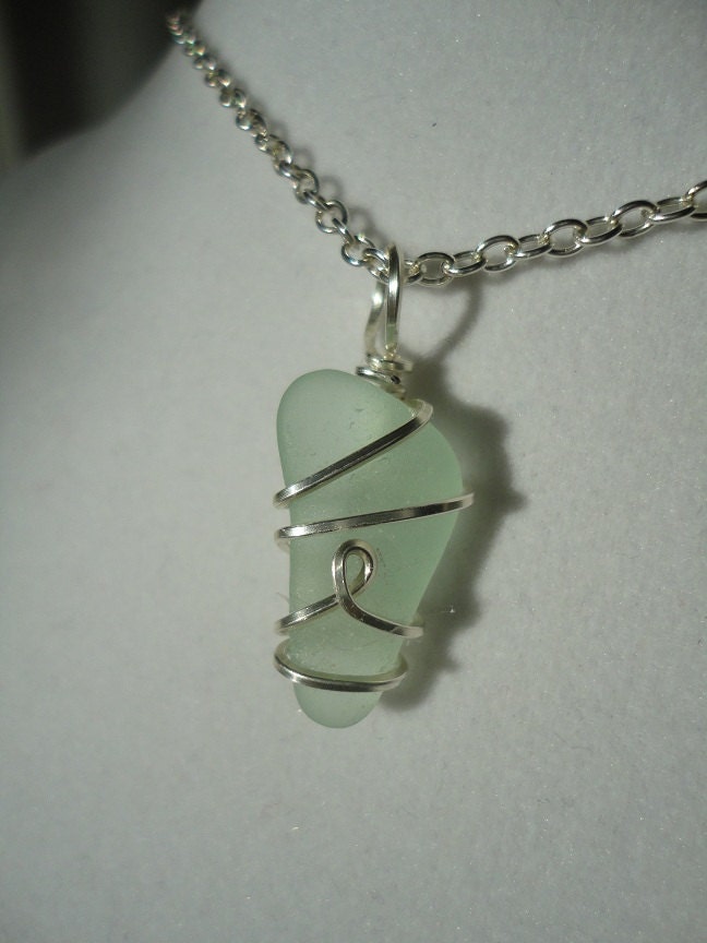 Wire wrapped seafoam green sea glass necklace