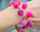 OOAK Hot pink druzy geode ball bracelet - 3 available - Any length - Copper , Silver , Gun metal or Brass - Turquoise charm