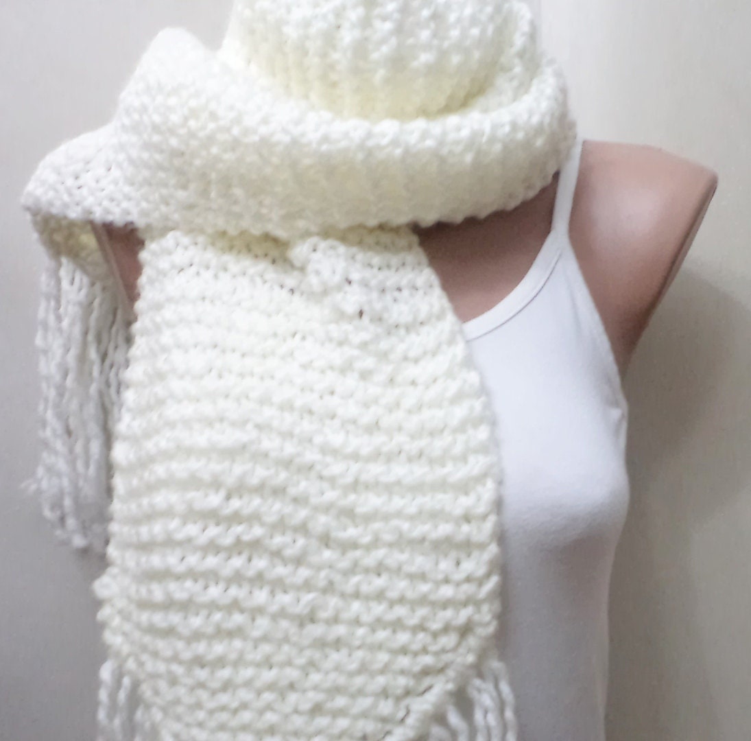 Knitting scarf and hat, Women Acsessory, winter gifts, White scarf, For winter, neck and head warmer. 2103 Trends - BloomedFlower