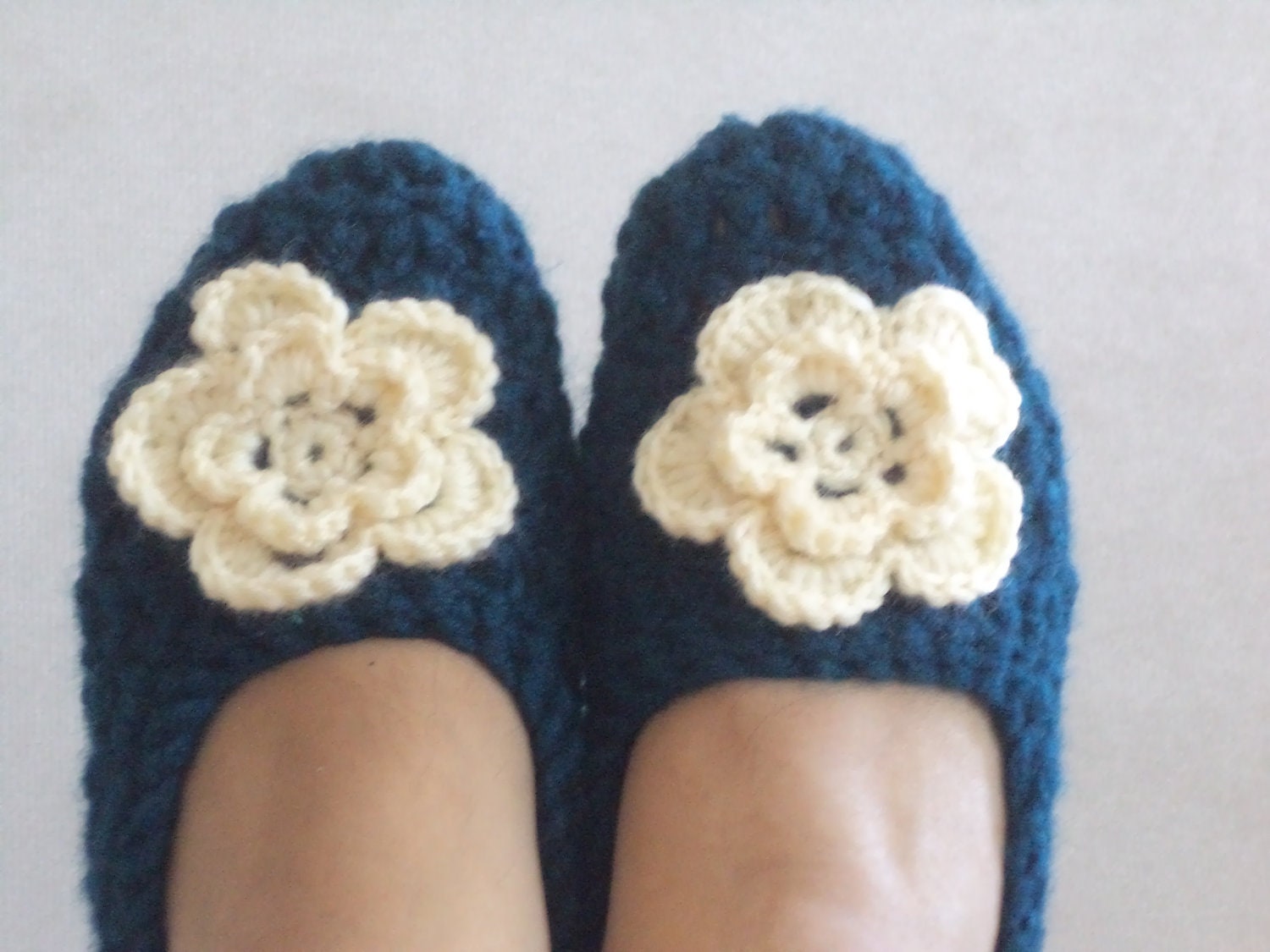 Adult Wool Crochet Slippers, Thick, Simply slippers, Women slippers,  house shoes. Oil Blue