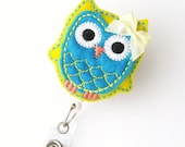 Lemon Teal Owl - Name Badge Holder - Cute Badge Reels - Unique Retractable ID Badge Holder - Felt Badge Reel - RN Badge - BadgeBlooms