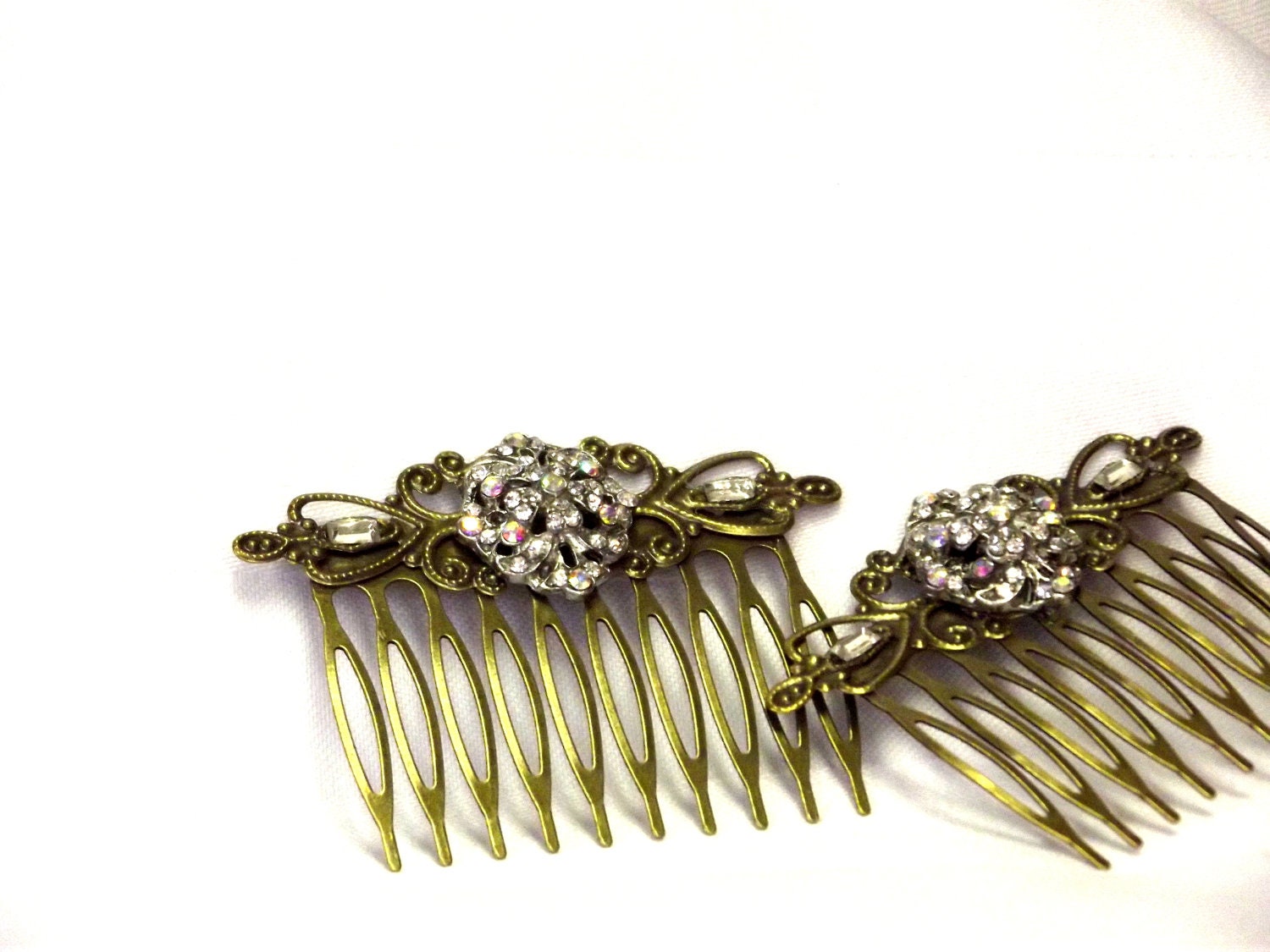 2 Rhinestone Button Hair Combs