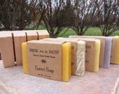 Set of 5 Natural, Handmade Soaps and Cedar Soapdish Gift Set - Dead Sea Mud Bar, Luscious Lemon, Carrot, Lavender Oatmeal, Baby Bee Calm