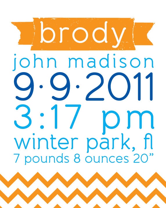 Custom Boy's Birth Announcement 8x10 Printable Wall Art
