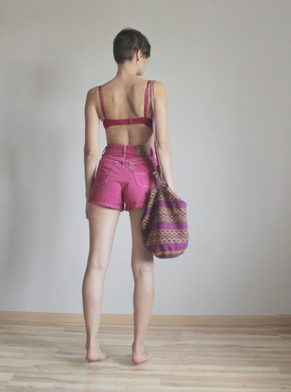 Hot pink high waist denim shorts