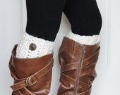 Crochet Boot Cuffs in Off White w/ Button