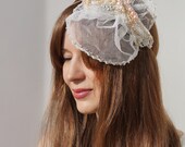 Bridal Hat, angel Wing, Ivory, Wedding Headpiece,Veil, Silk, Bride, Brides Maid, Attendant Gift, Ship Ready