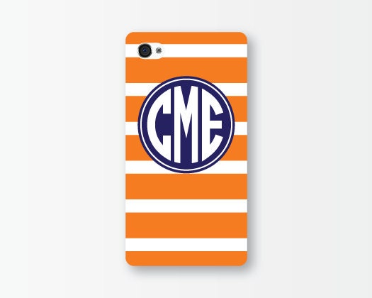 iPhone 5 or 4/4s Case - Custom Burnt Orange & Navy Stripe, Monogrammed