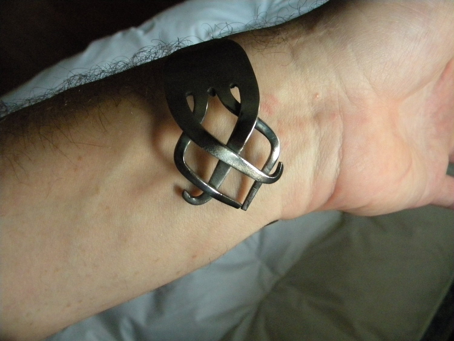 Lady X, hand made fork bracelet, silverware, jewelry, cuff, metal art, fasion