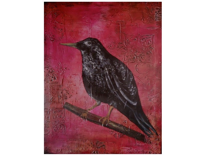 Raven Painting - Abstract Painting - Black Crow Painting - Impasto Textured - Large Modern Painting - 24x36