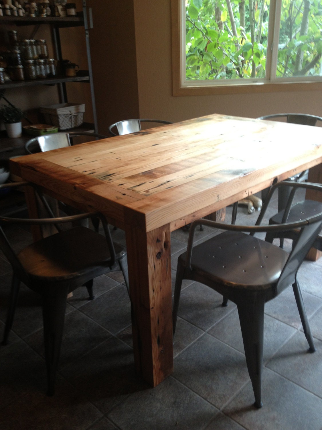 60" Dining Table Made from thick reclaimed planks