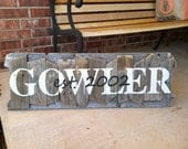Personalized Family Name Sign on a rustic random wood canvas