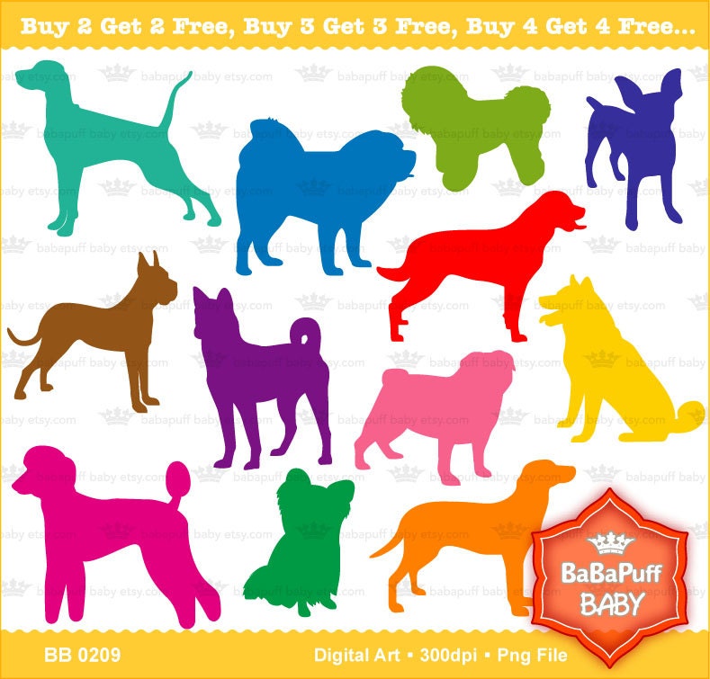 Buy 2 Get 2 Free ---- Set 3 Dogs Silhouette ---- Personal and Small Commercial Use ---- BB 0209