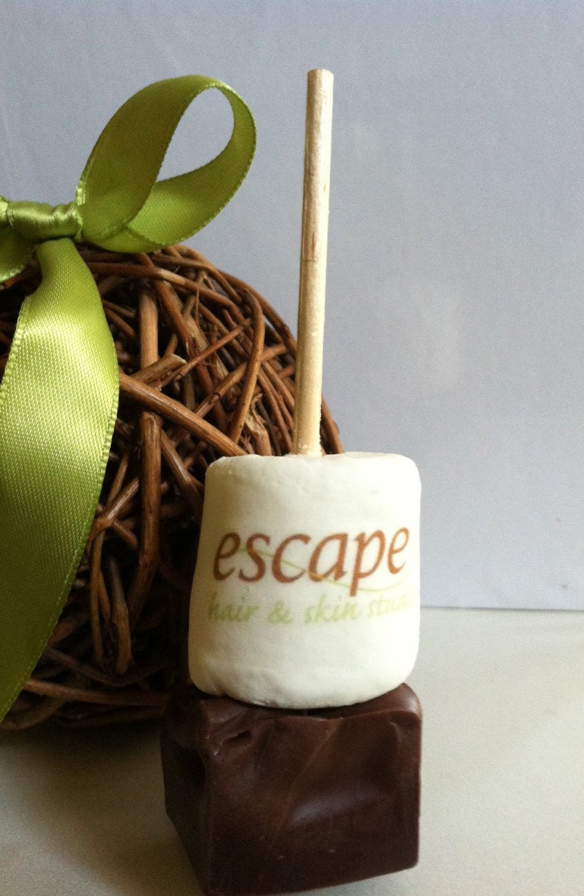 6 Personalized hot cocoa stick chocolate company logo edible custom client gift holiday party take away destination wedding swag bag