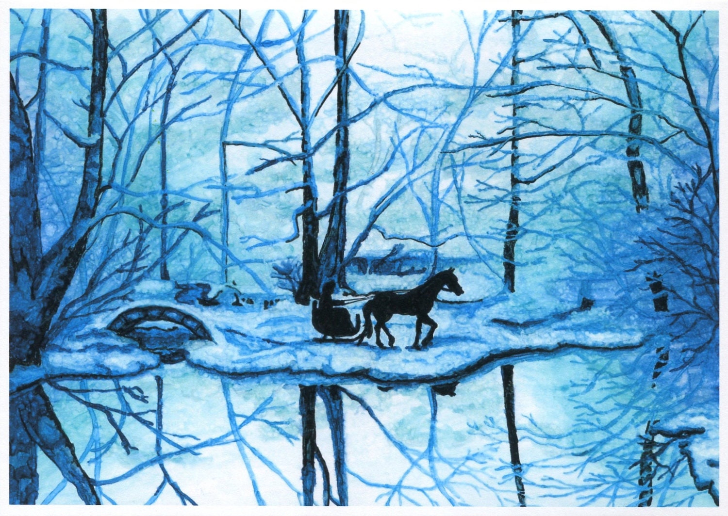 Horse Sleigh Card, Robert Frost Winter Greeting Card, 5x7 Art Print