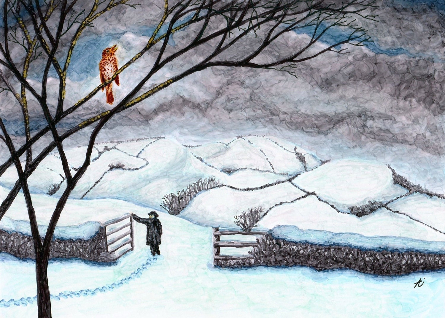 Darkling Thrush Greeting Card, Thomas Hardy, Winter Landscape 5x7 Art Print
