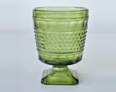 Vintage Napco Avocado Green Glass Vase Hobnail Footed Planter