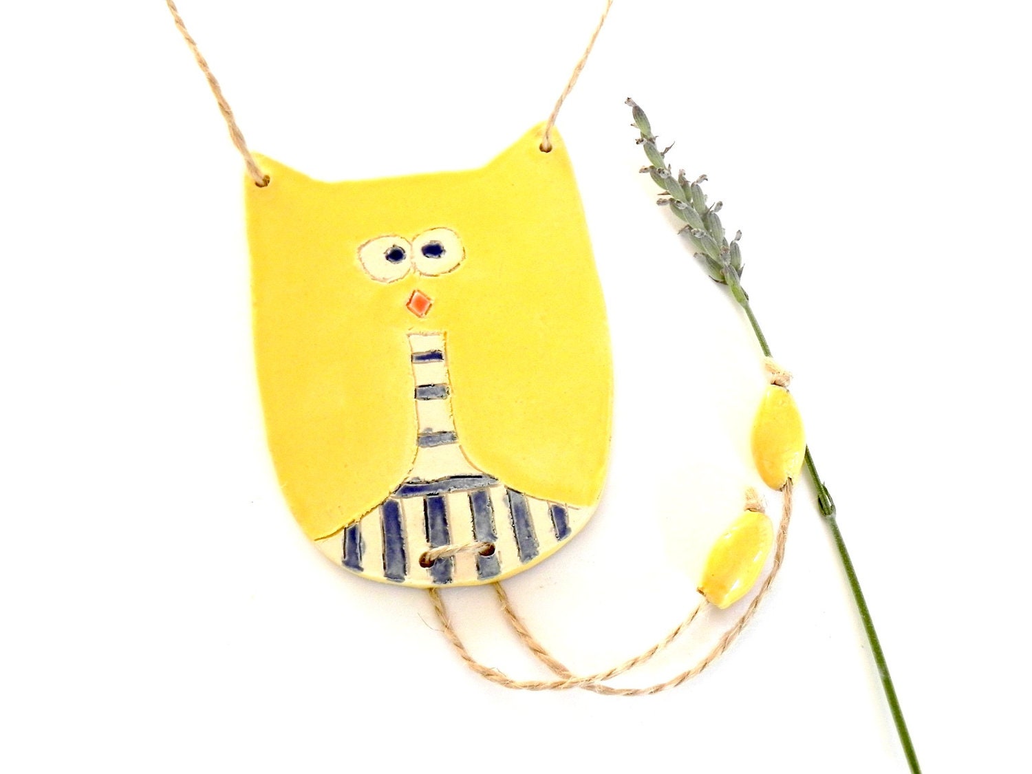 Yellow Modern Owl Boy Ornament Striped Trousers Eco Friendly Pottery Decoration - Ceraminic