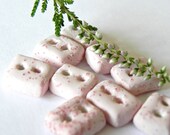 Soft Pink Tiny Ceramic Buttons Geometric Pottery 7 Rectangle Pieces Two Holes