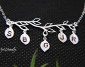 Grandmother Necklace, Family Tree Jewelry, Personalized Monogram, Mothers Necklace, Five Initial Necklace, Mothers Jewelry, Sister Necklace