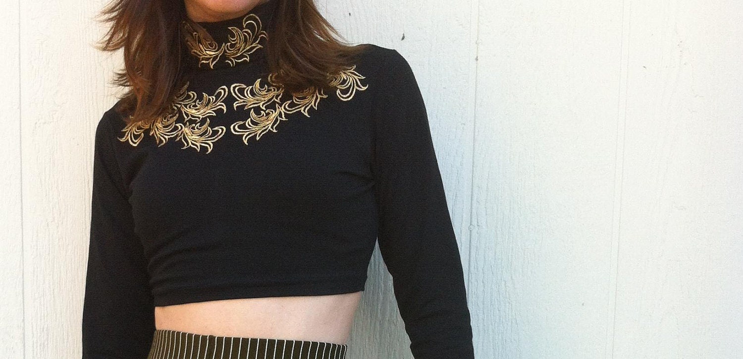 late 1970s reconstructed black crop turtleneck