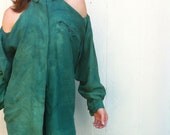 reconstructed cloudy emerald silk blouse with shoulder cut-outs