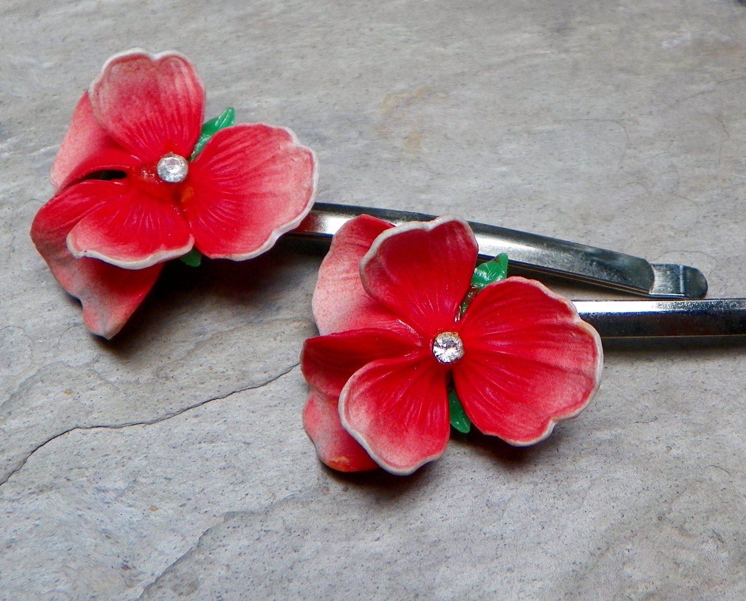 Decorative Tangerine Oranges Springtime Flower Bobby Pins, W Germany Flower Ges