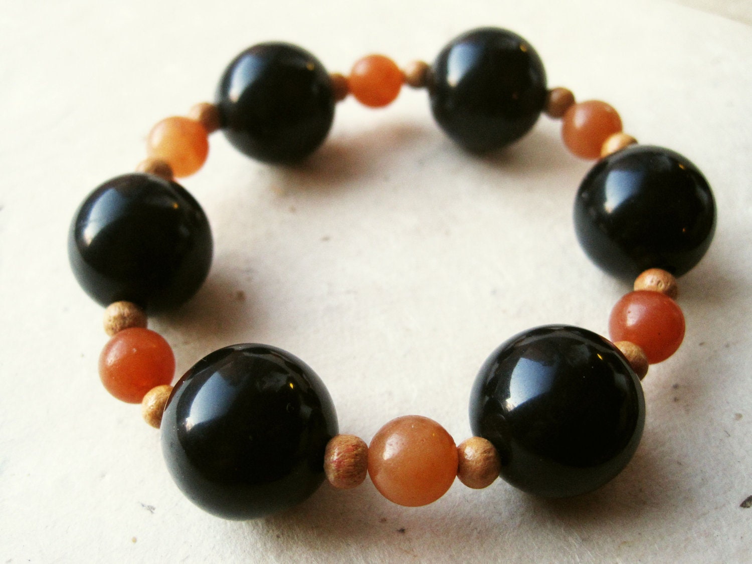 Vintage Bracelet Black Jewelry 1960's Vintage Style Mod, Beaded Bracelet, Stretch Bracelet, Lucite Bracelet. Black Chunky Bracelet.