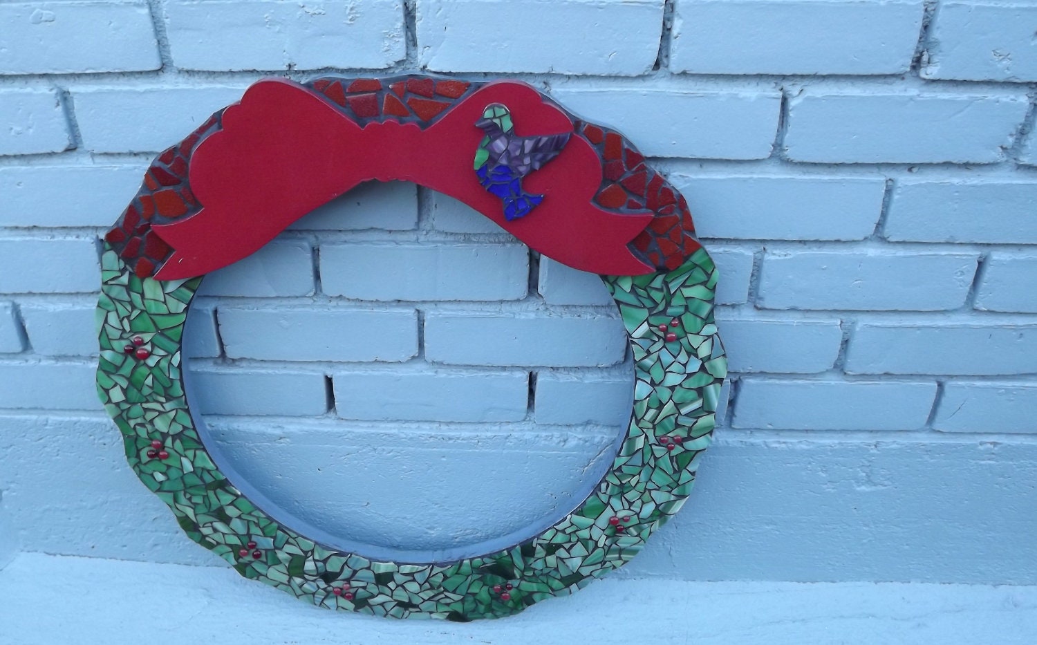 Mosaic Stained Glass Holiday Wreath