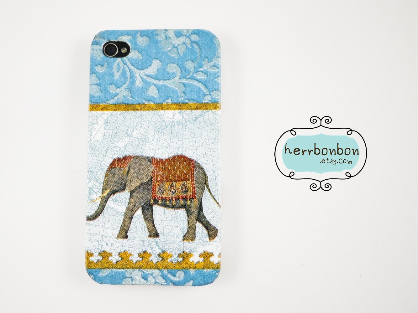 Thai Elephant Pattern (Blue) - iPhone 4 Case, iPhone 4s Case, iPhone 4 cover, iPhone hard Case