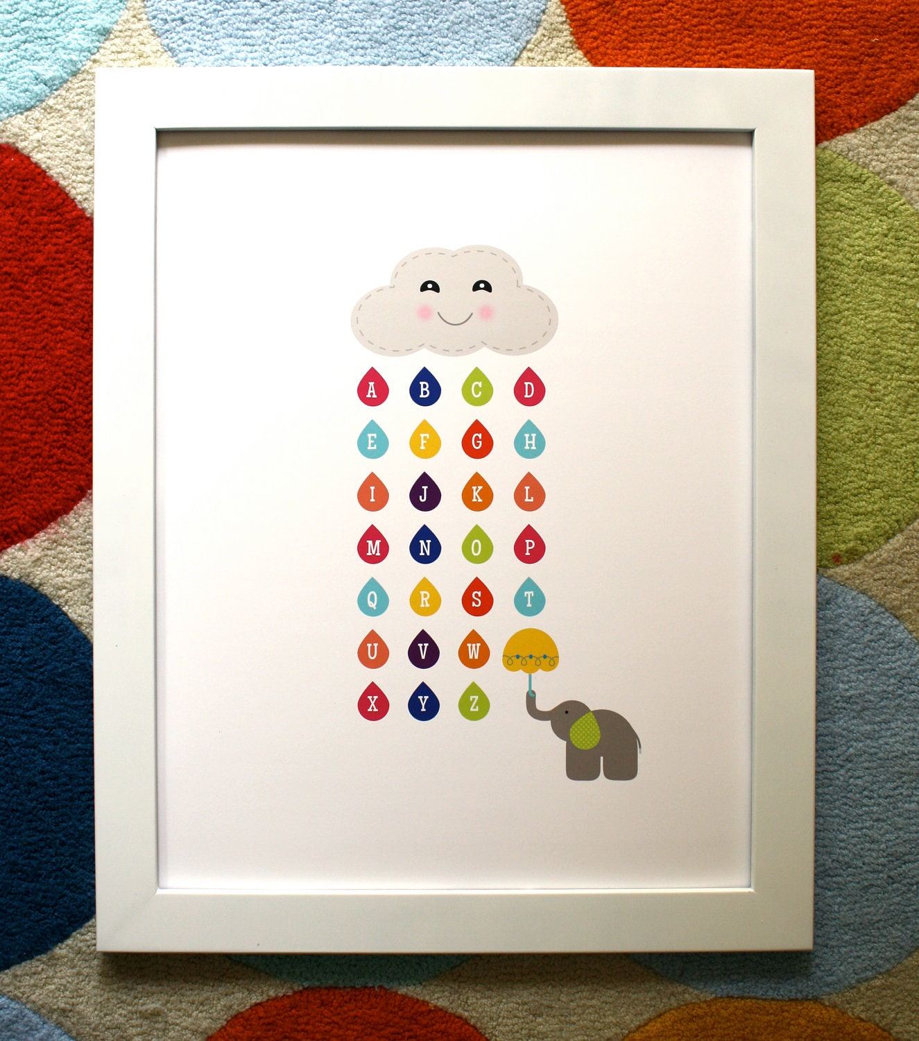 ABC Rain Cloud poster, Kids art print, Alphabet Poster